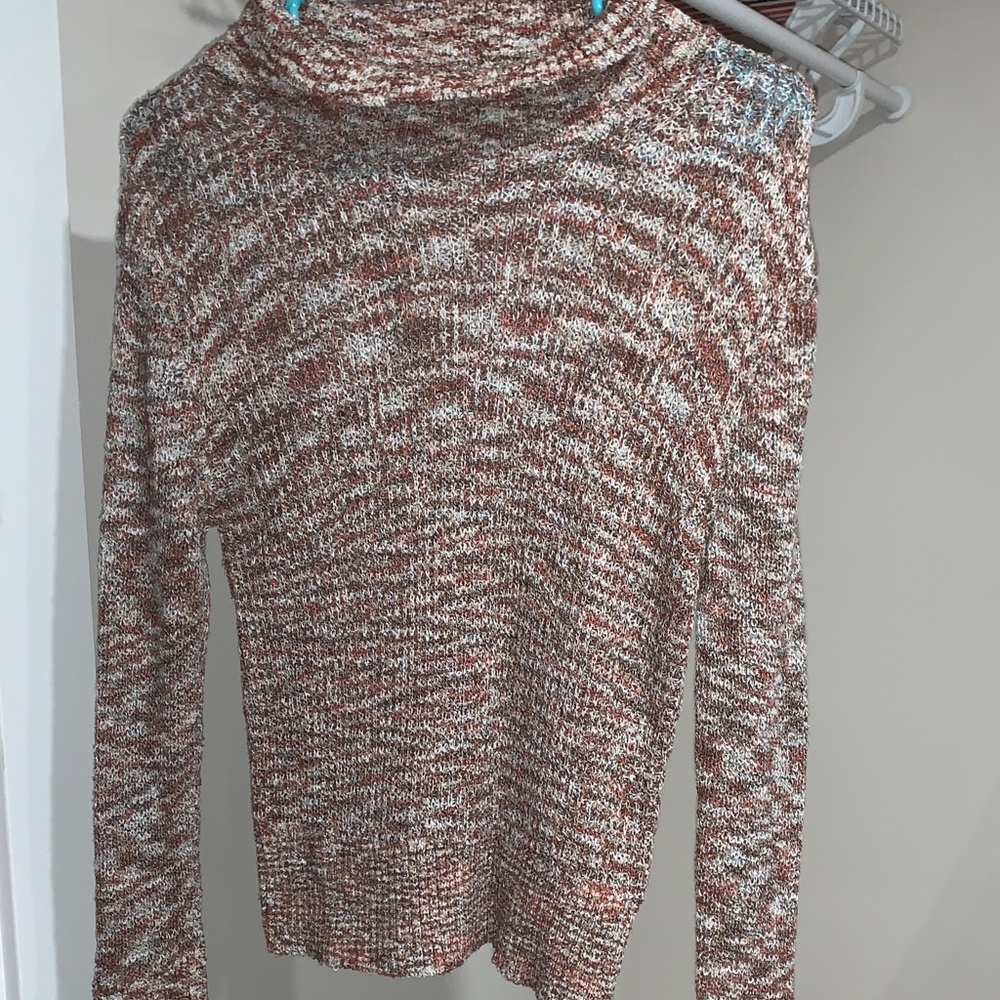 Free People Marled Brown and Cream Turtleneck Sweater